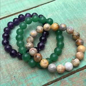 Set of 3 Genuine Crystal Gemstone Bracelets